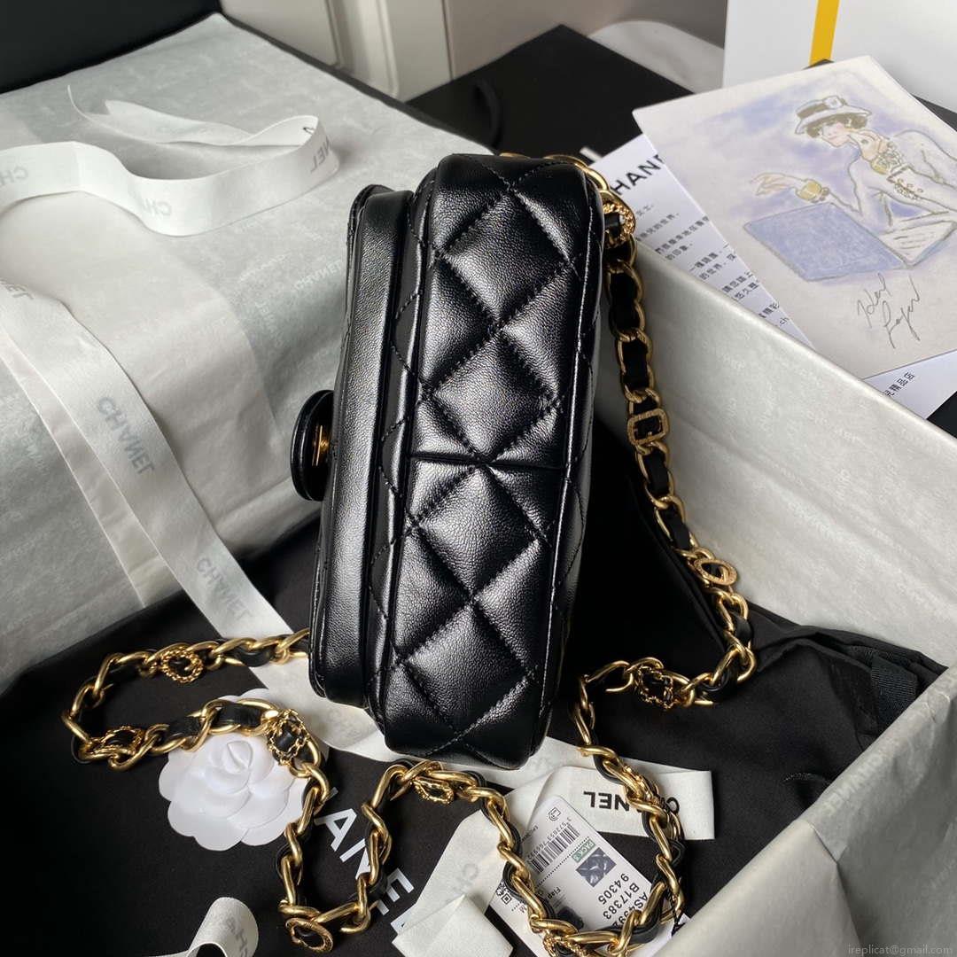 Chanel AS4992 Mini Flap Bag with Top Handle Shiny Lambskin & Gold-Tone Metal Black