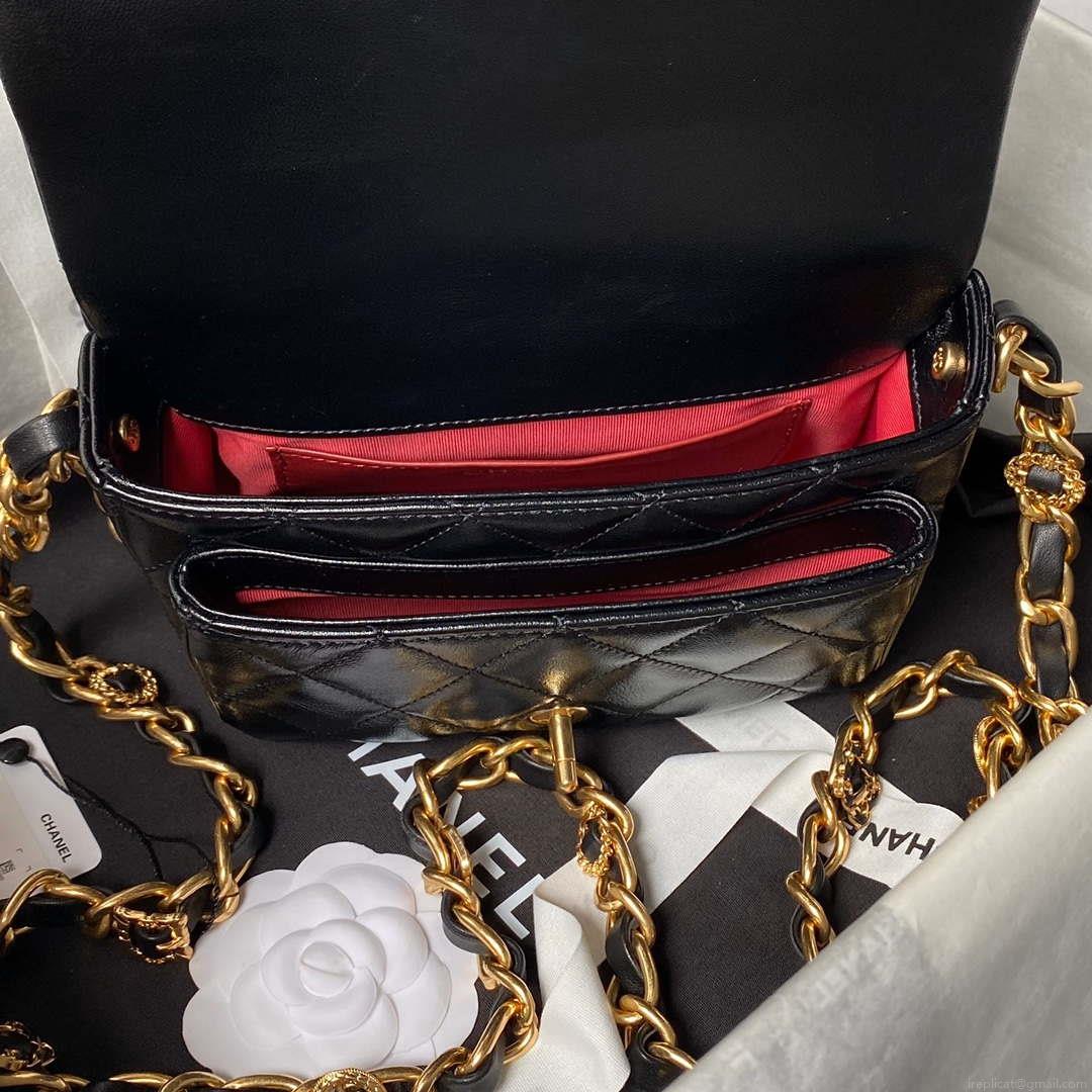 Chanel AS4992 Mini Flap Bag with Top Handle Shiny Lambskin & Gold-Tone Metal Black