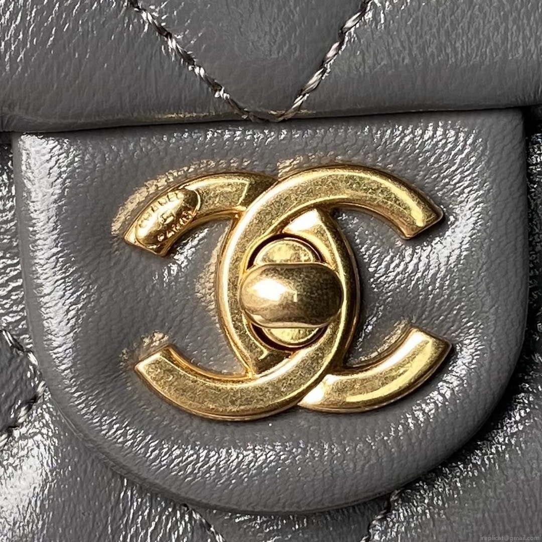 Chanel AS4992 Mini Flap Bag with Top Handle Shiny Lambskin & Gold-Tone Metal Gray