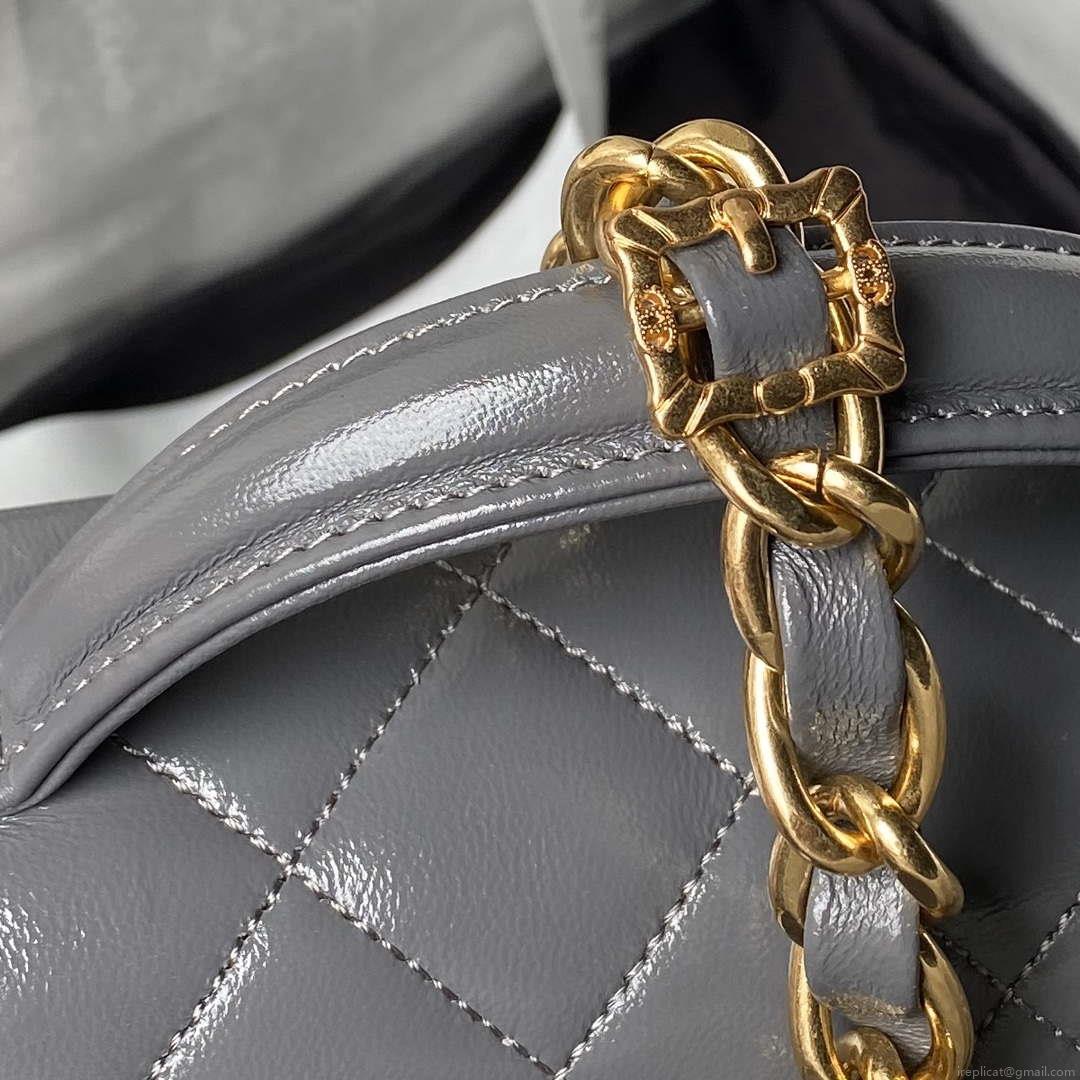 Chanel AS4992 Mini Flap Bag with Top Handle Shiny Lambskin & Gold-Tone Metal Gray