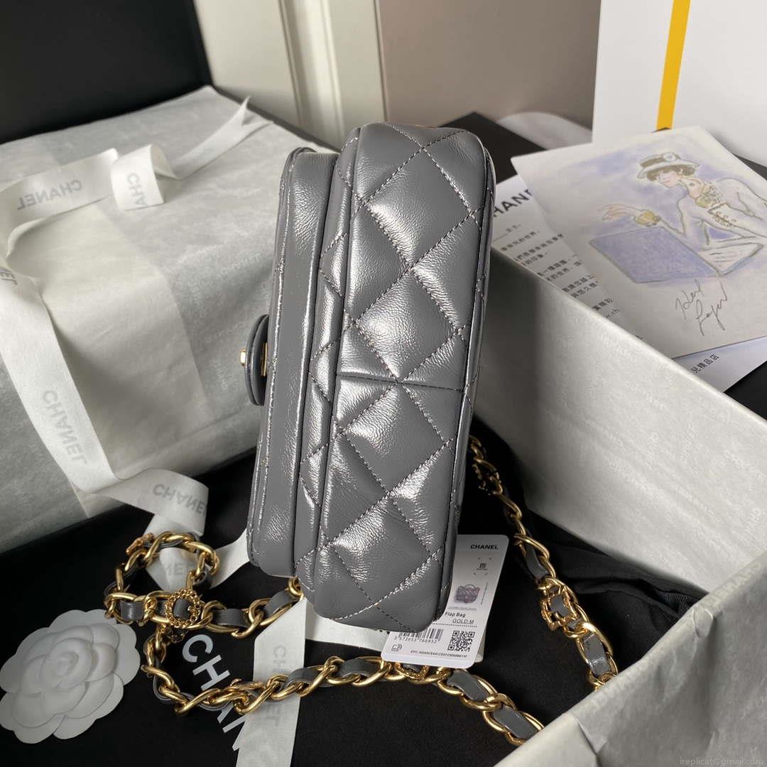 Chanel AS4992 Mini Flap Bag with Top Handle Shiny Lambskin & Gold-Tone Metal Gray