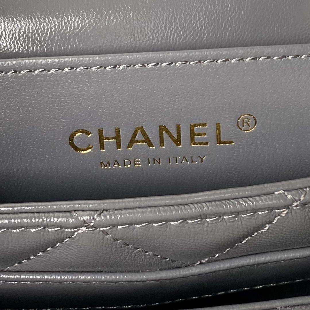 Chanel AS4992 Mini Flap Bag with Top Handle Shiny Lambskin & Gold-Tone Metal Gray