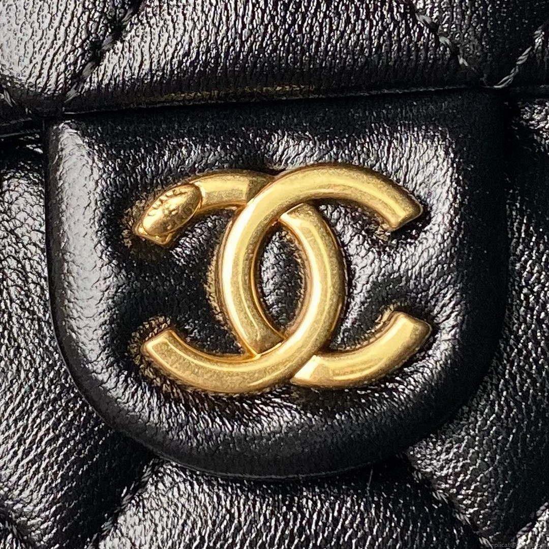 Chanel AS4993 Flap Bag with Top Handle Shiny Lambskin & Gold-Tone Metal Black