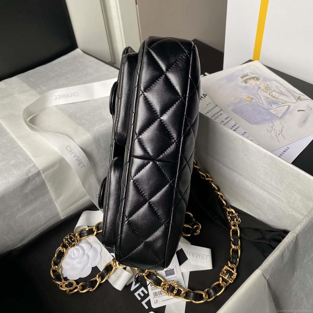Chanel AS4993 Flap Bag with Top Handle Shiny Lambskin & Gold-Tone Metal Black
