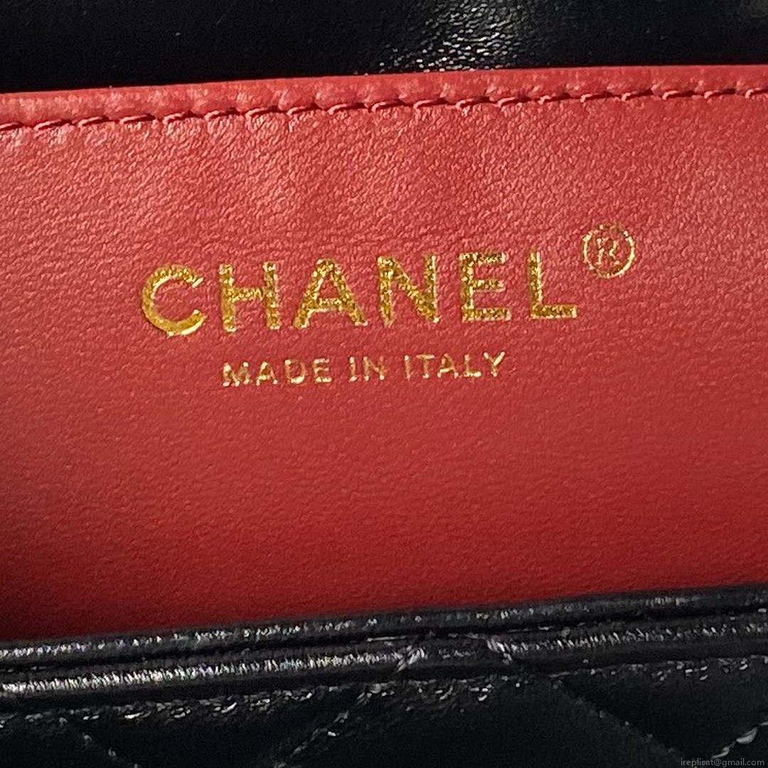 Chanel AS4993 Flap Bag with Top Handle Shiny Lambskin & Gold-Tone Metal Black