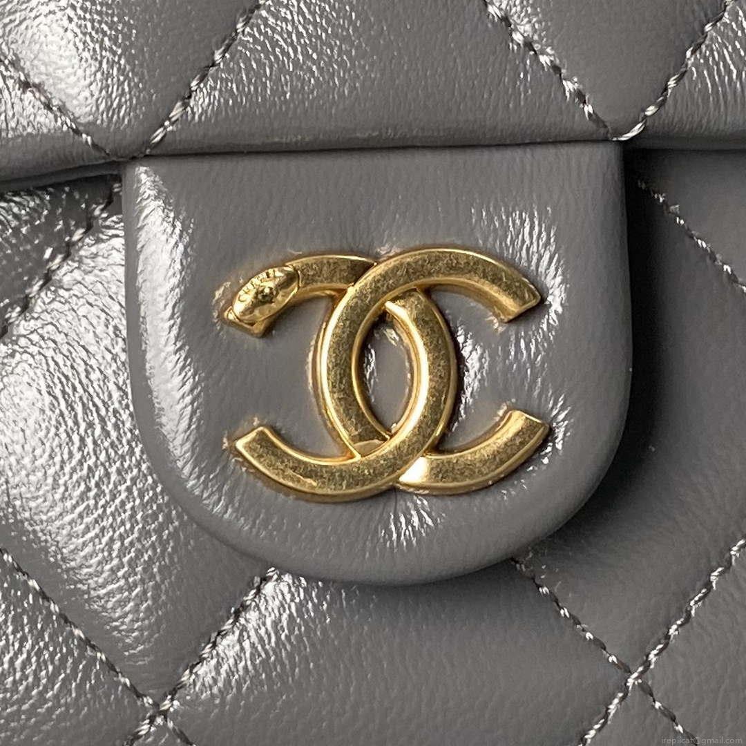 Chanel AS4993 Flap Bag with Top Handle Shiny Lambskin & Gold-Tone Metal Gray