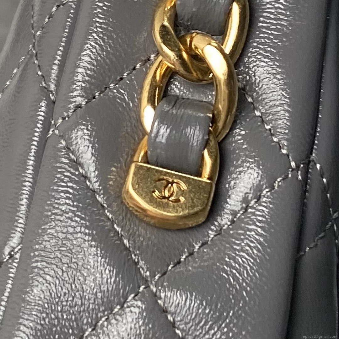 Chanel AS4993 Flap Bag with Top Handle Shiny Lambskin & Gold-Tone Metal Gray
