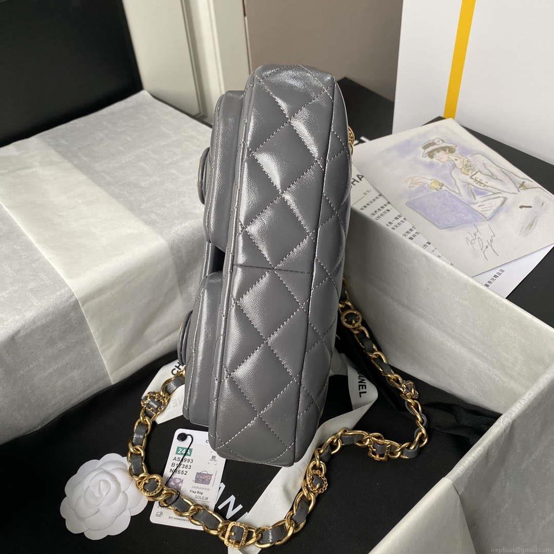 Chanel AS4993 Flap Bag with Top Handle Shiny Lambskin & Gold-Tone Metal Gray