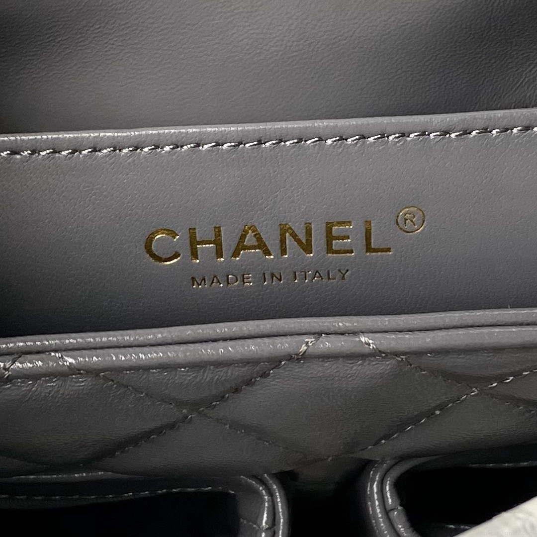 Chanel AS4993 Flap Bag with Top Handle Shiny Lambskin & Gold-Tone Metal Gray