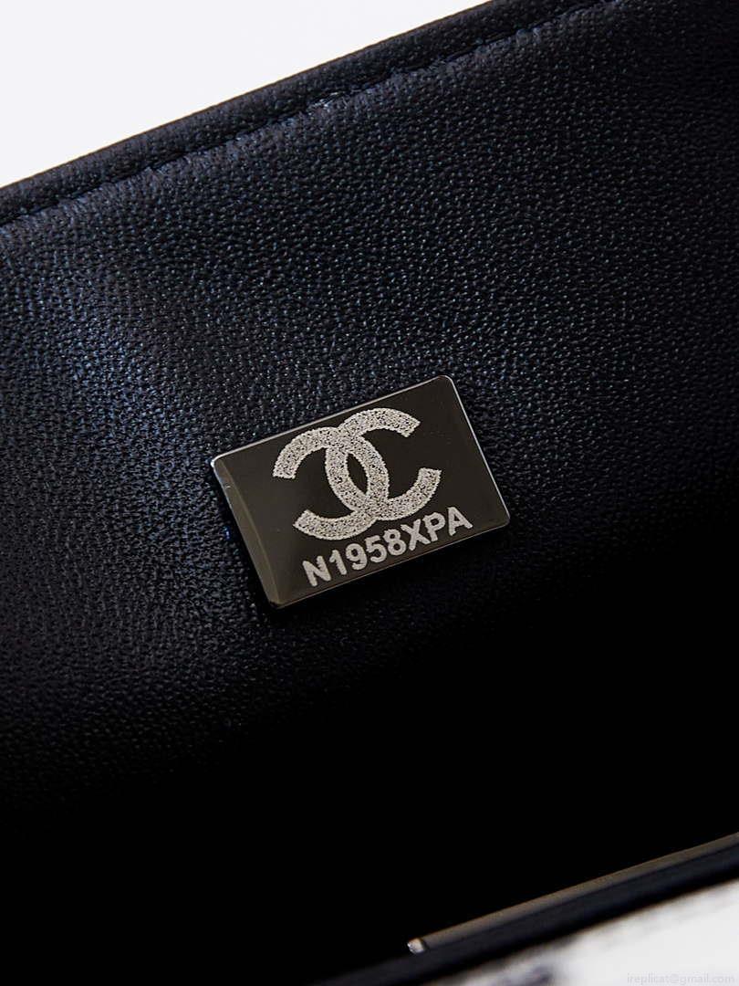 Chanel A69900 Mini Flap AS1116 White Fabric with Black Printed