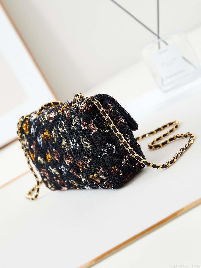 Chanel 24S AS4561 Flap Bag Sequins Gold-Tone Metal Multicolor Black
