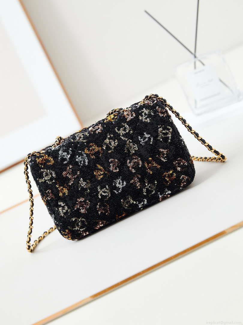 Chanel 24S AS4561 Flap Bag Sequins Gold-Tone Metal Multicolor Black