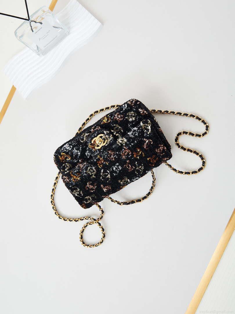 Chanel 24S AS4561 Flap Bag Sequins Gold-Tone Metal Multicolor Black