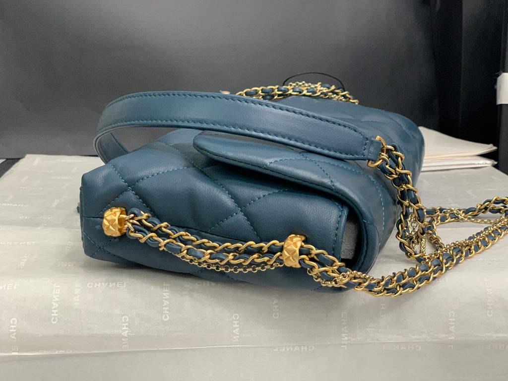 Chanel AS2563 Flap Bag Lambskin Gold Blue