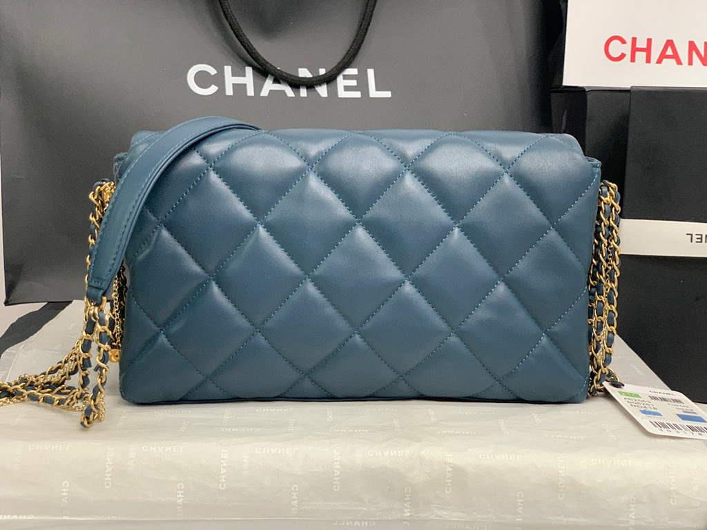 Chanel AS2563 Flap Bag Lambskin Gold Blue