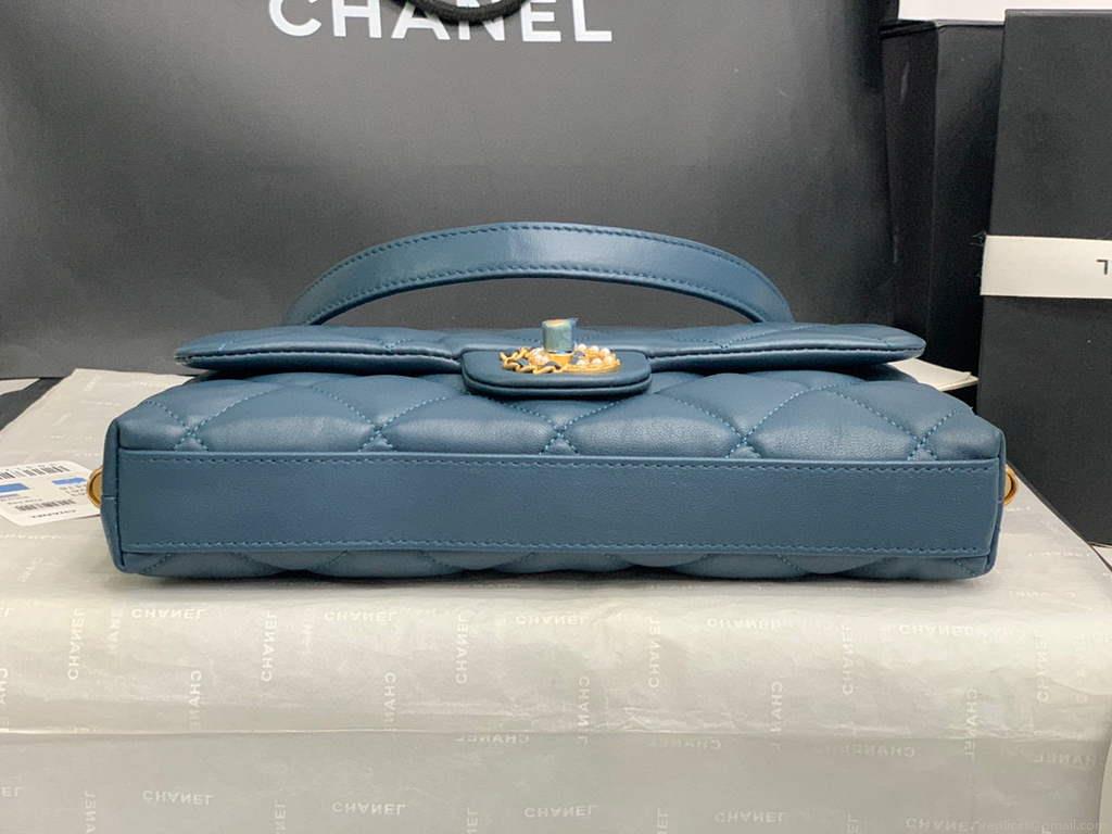 Chanel AS2563 Flap Bag Lambskin Gold Blue