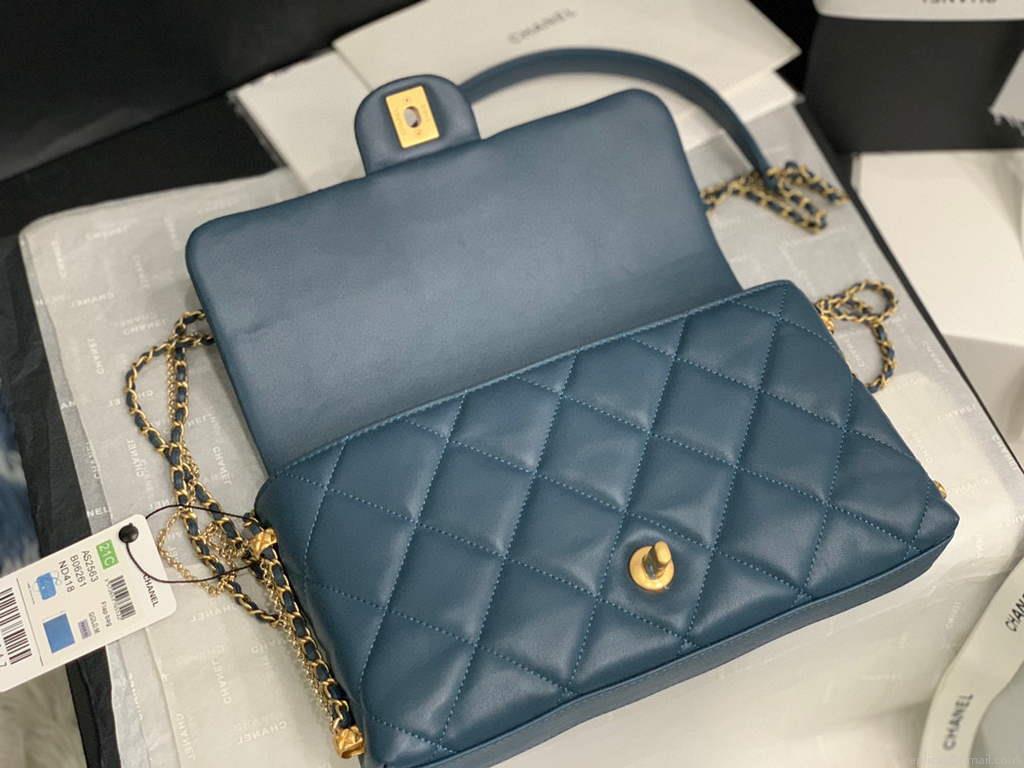 Chanel AS2563 Flap Bag Lambskin Gold Blue