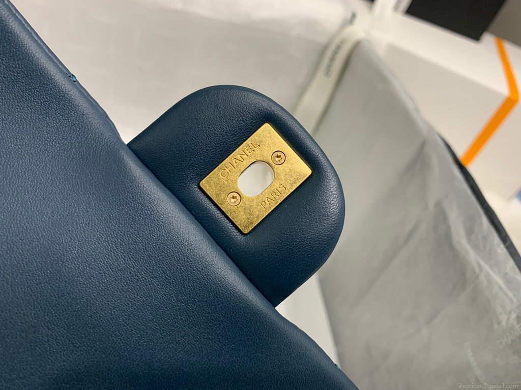 Chanel AS2563 Flap Bag Lambskin Gold Blue