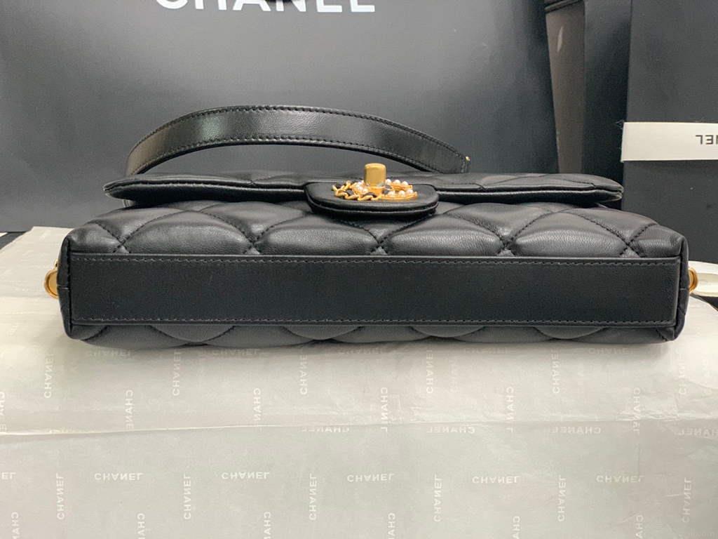Chanel AS2563 Flap Bag Lambskin Gold Black