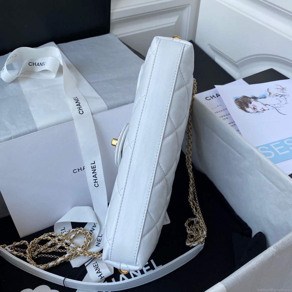 Chanel AS2563 Flap Bag Lambskin Gold White