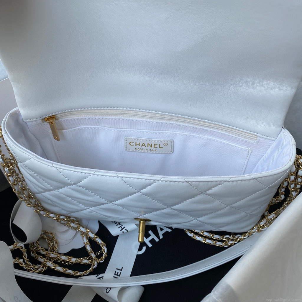 Chanel AS2563 Flap Bag Lambskin Gold White