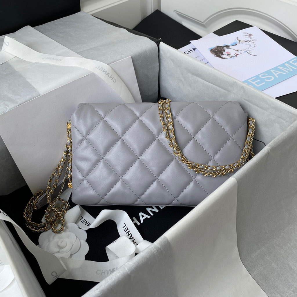 Chanel AS2563 Flap Bag Lambskin Gold Gray