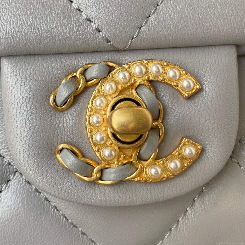 Chanel AS2563 Flap Bag Lambskin Gold Gray