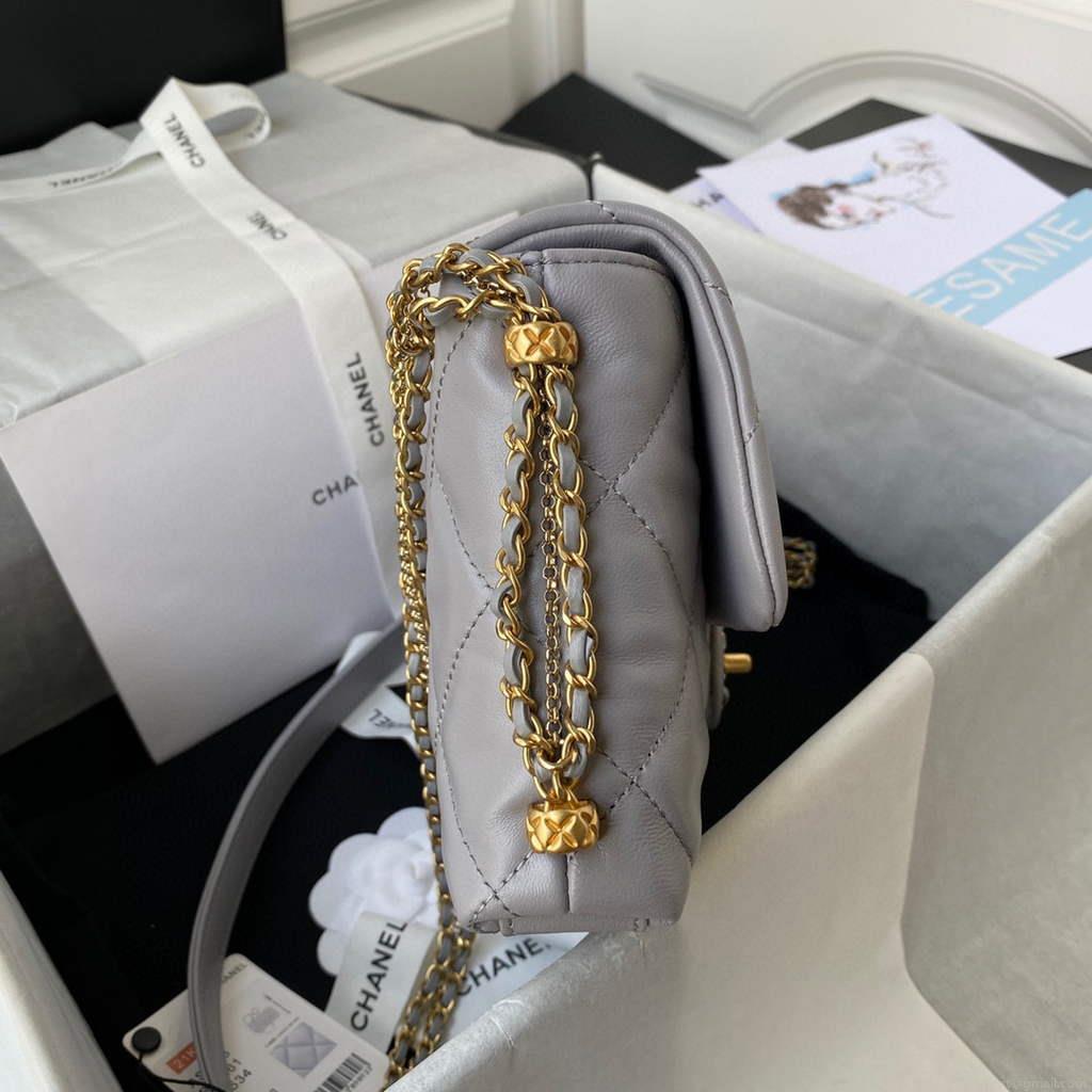 Chanel AS2563 Flap Bag Lambskin Gold Gray