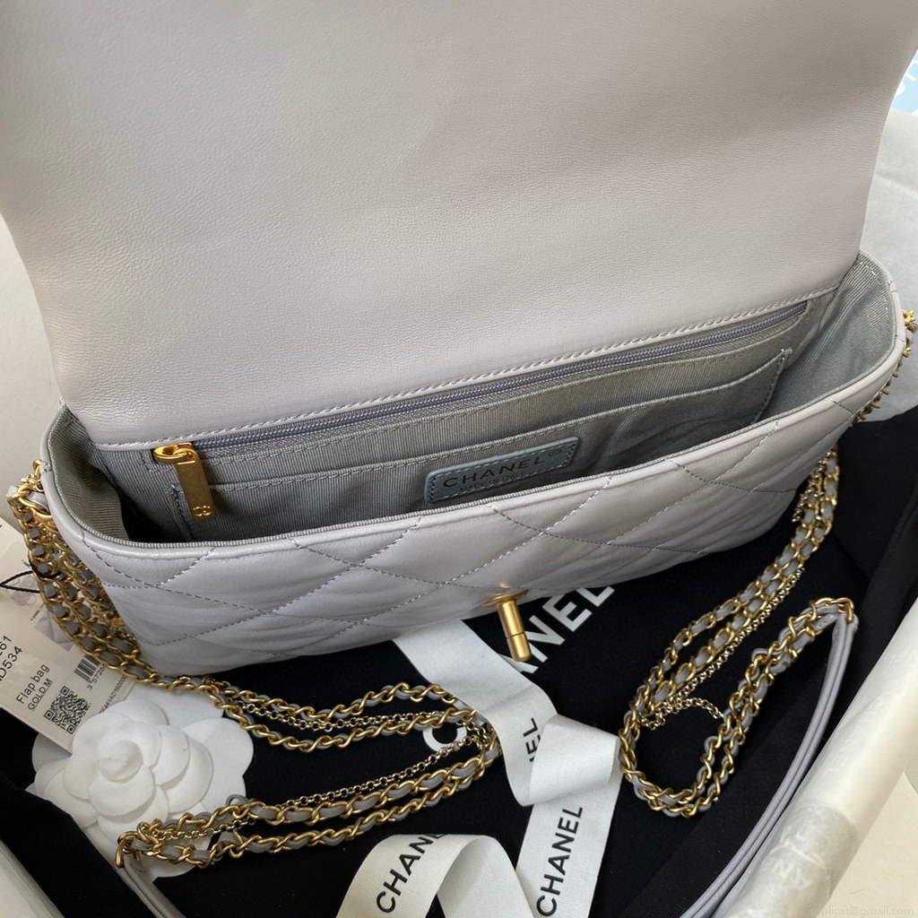 Chanel AS2563 Flap Bag Lambskin Gold Gray