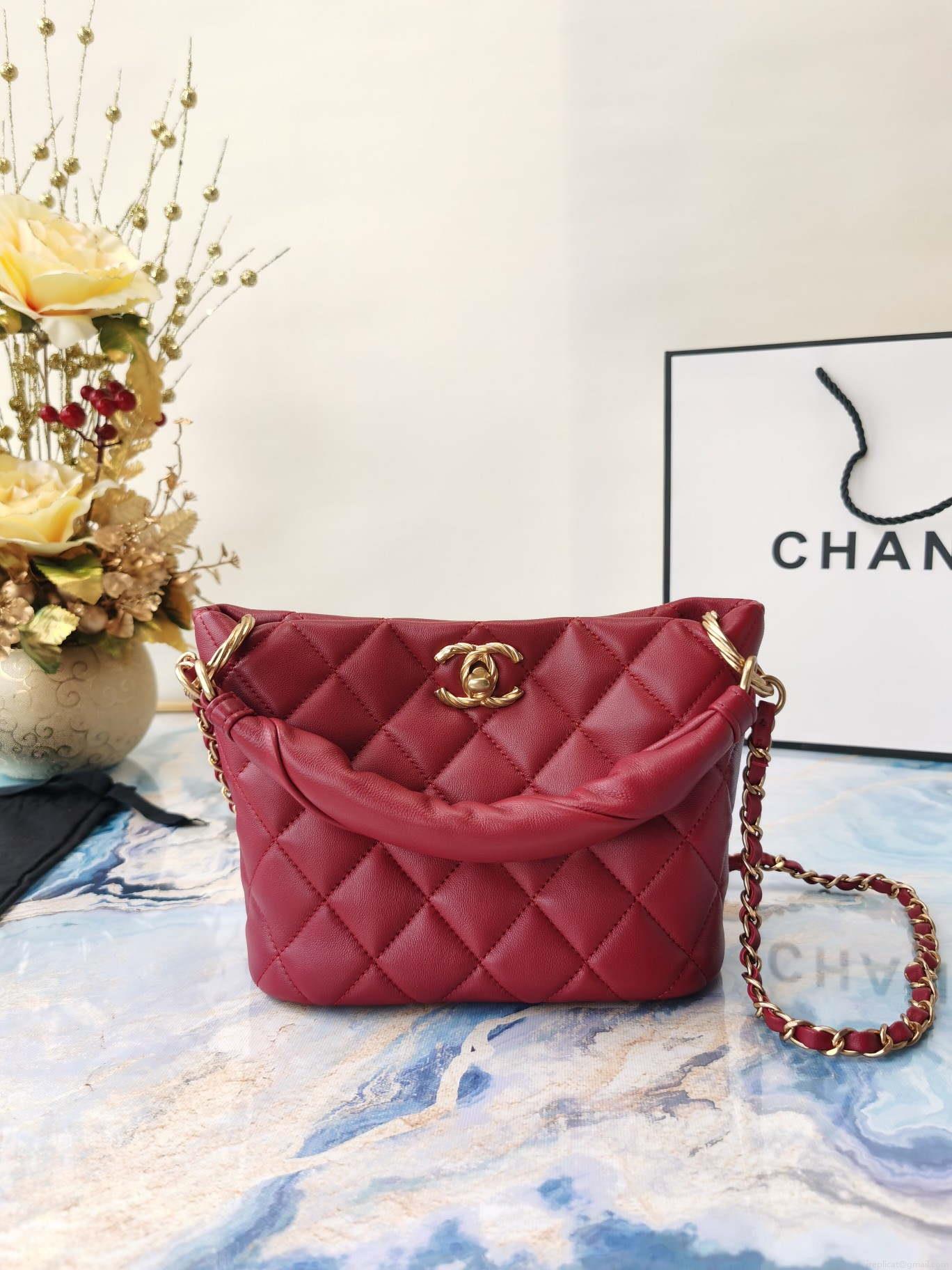 Chanel as2989 Chain lambskin bag with top handle red