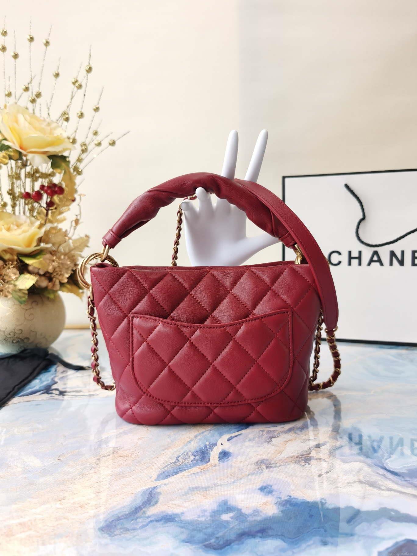 Chanel as2989 Chain lambskin bag with top handle red