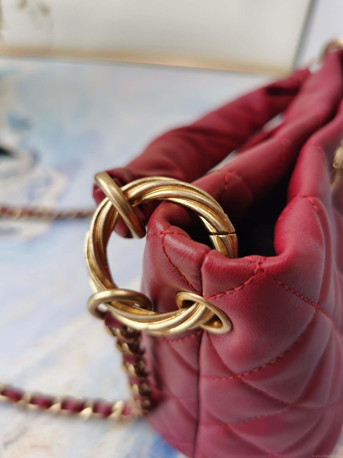 Chanel as2989 Chain lambskin bag with top handle red