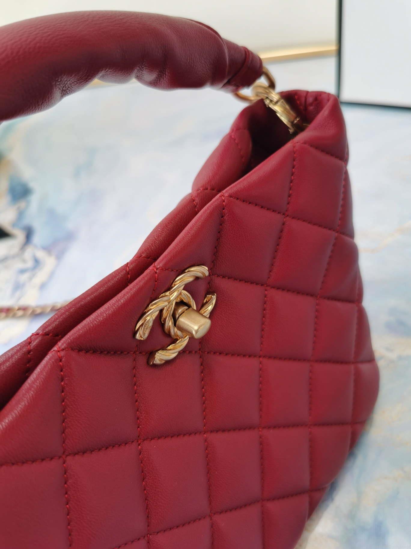 Chanel as2989 Chain lambskin bag with top handle red