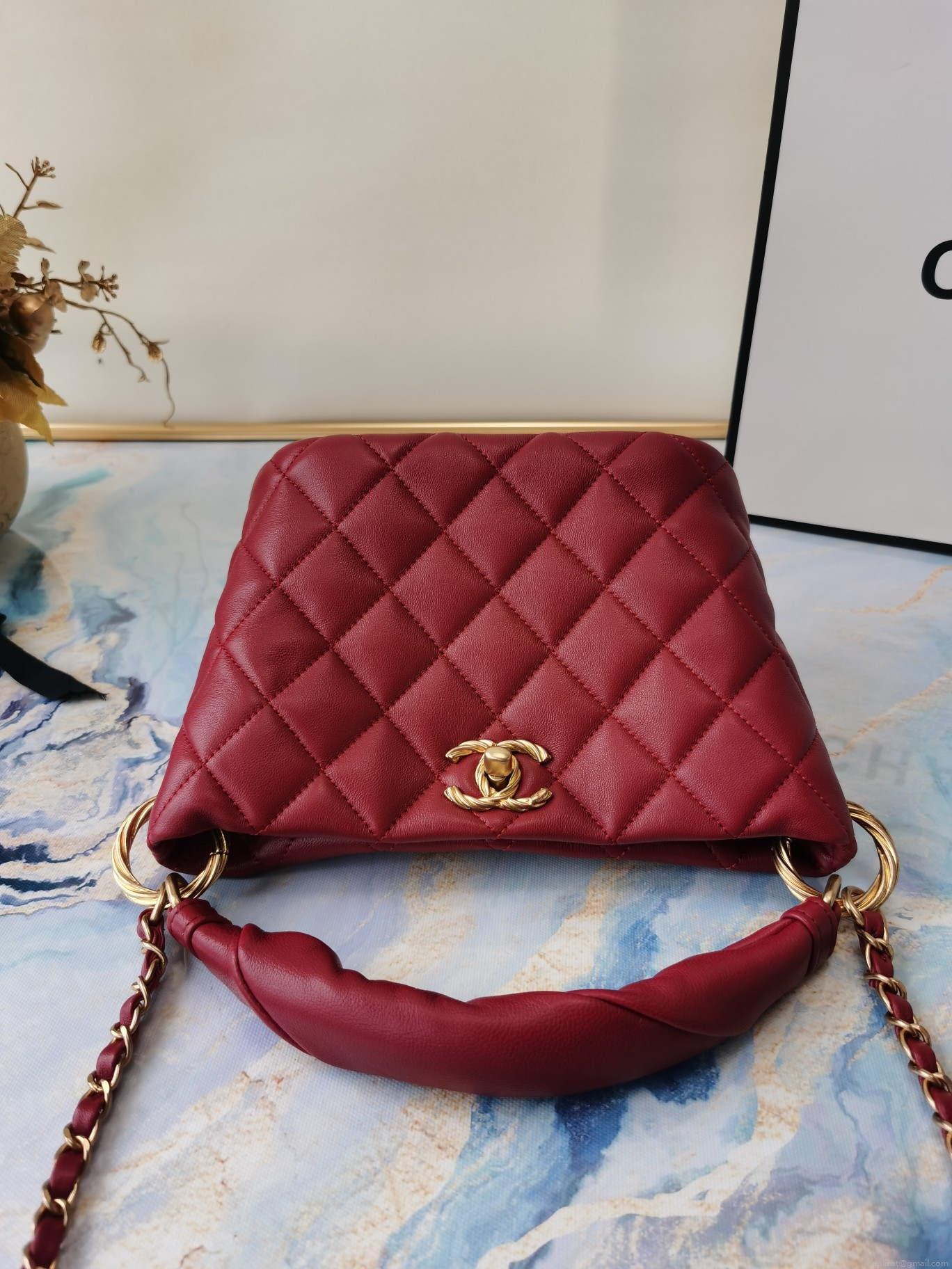 Chanel as2989 Chain lambskin bag with top handle red