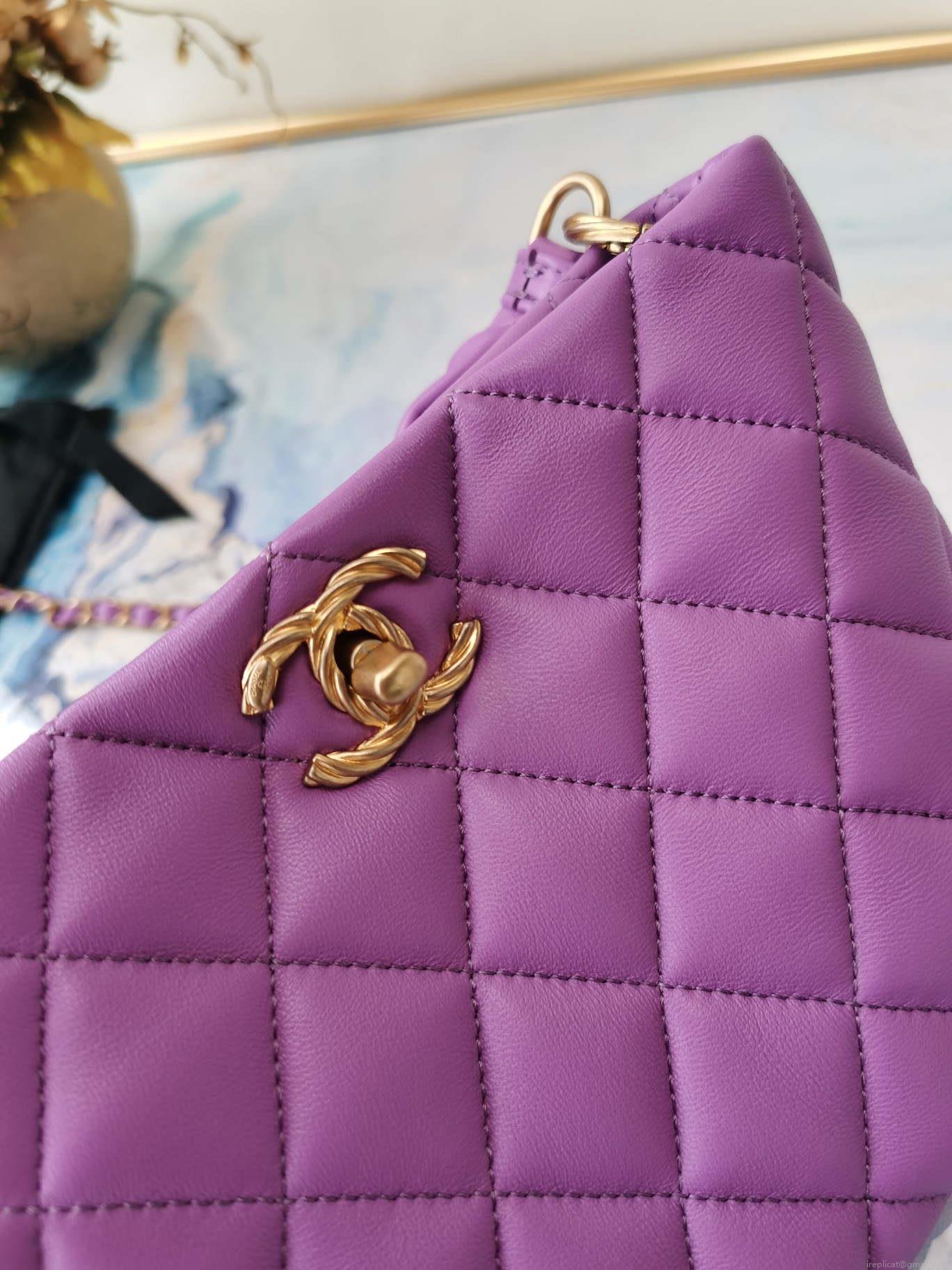 Chanel as2989 Chain lambskin bag with top handle purple