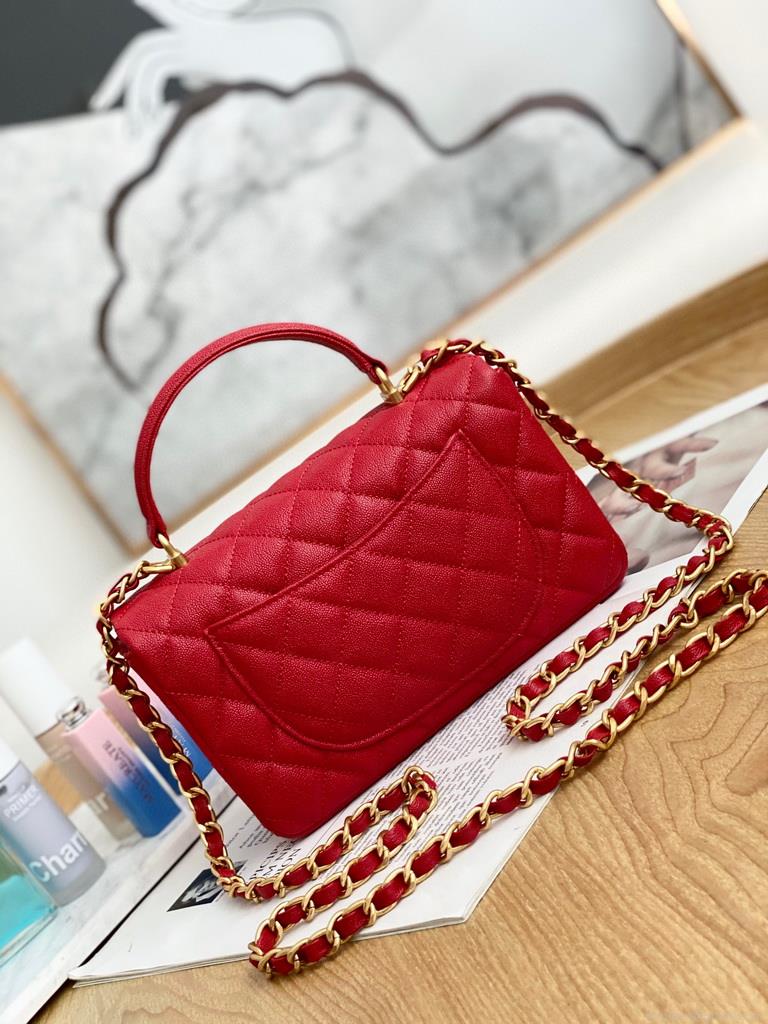 Chanel AS2431 Mini flap bag with top handle Calfskin Red