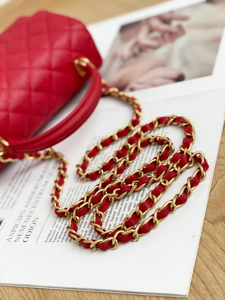 Chanel AS2431 Mini flap bag with top handle Calfskin Red