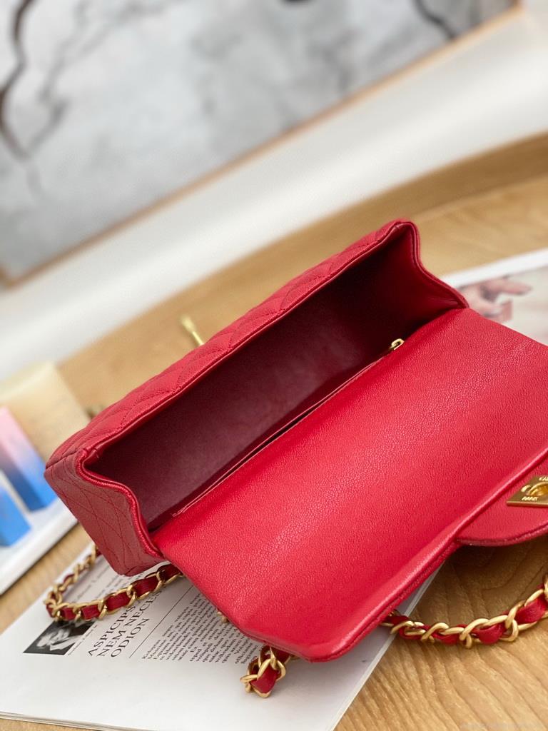 Chanel AS2431 Mini flap bag with top handle Calfskin Red