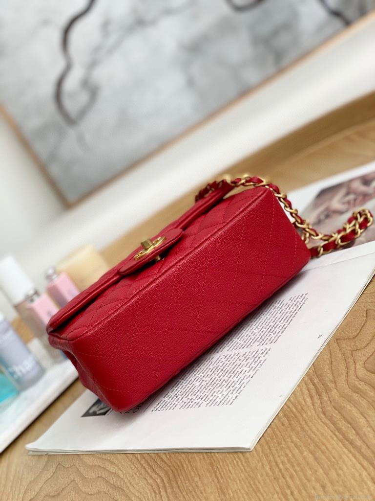 Chanel AS2431 Mini flap bag with top handle Calfskin Red