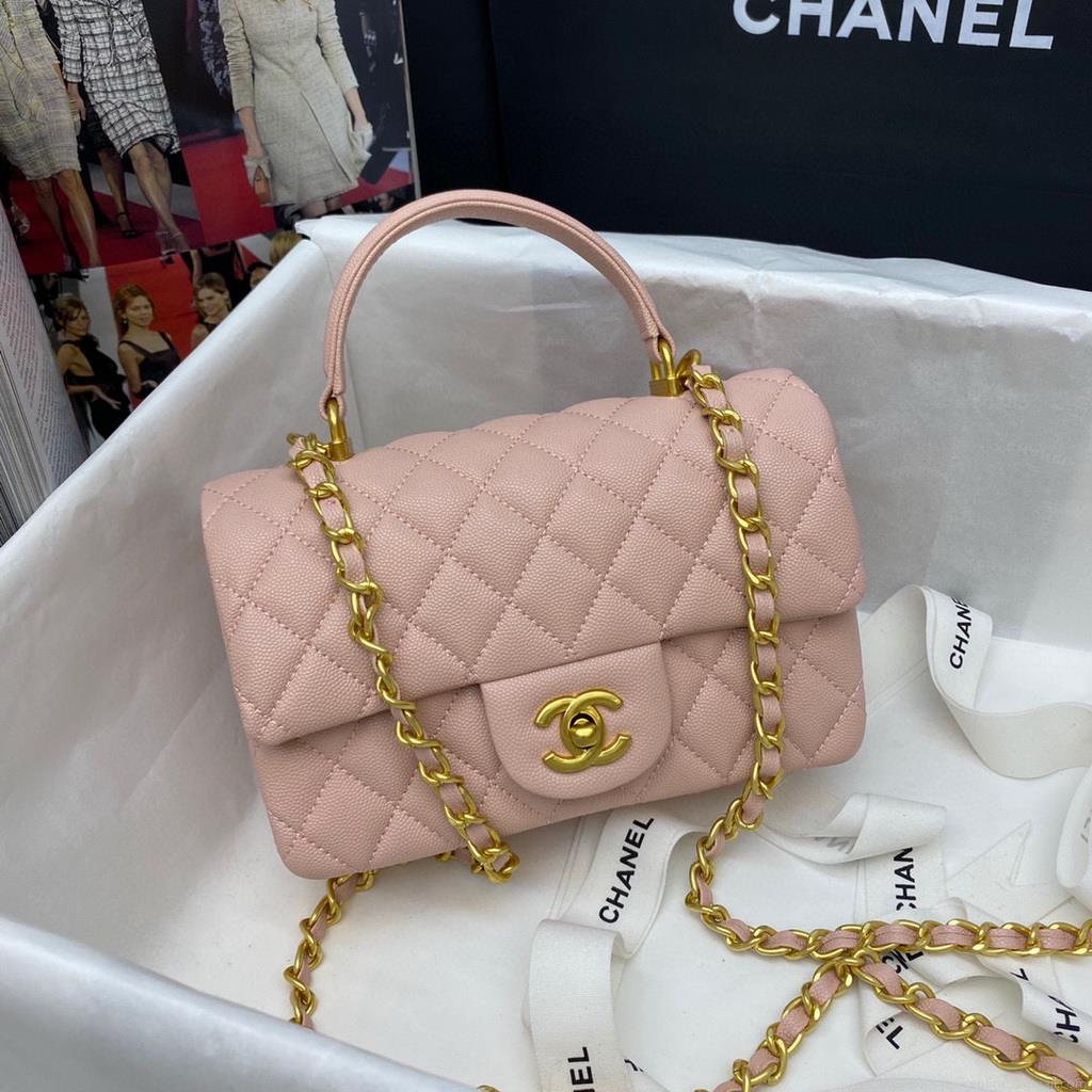 Chanel AS2431 Mini flap bag with top handle Calfskin light pink