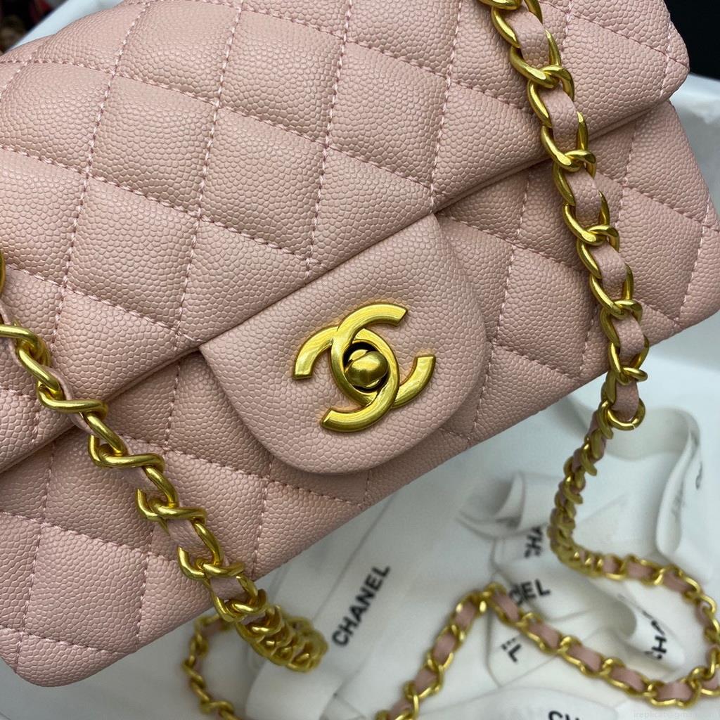 Chanel AS2431 Mini flap bag with top handle Calfskin light pink