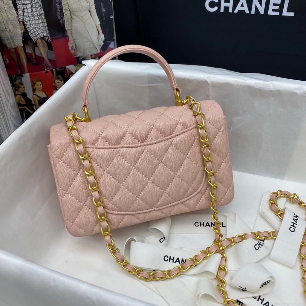 Chanel AS2431 Mini flap bag with top handle Calfskin light pink