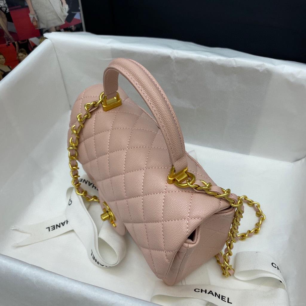 Chanel AS2431 Mini flap bag with top handle Calfskin light pink