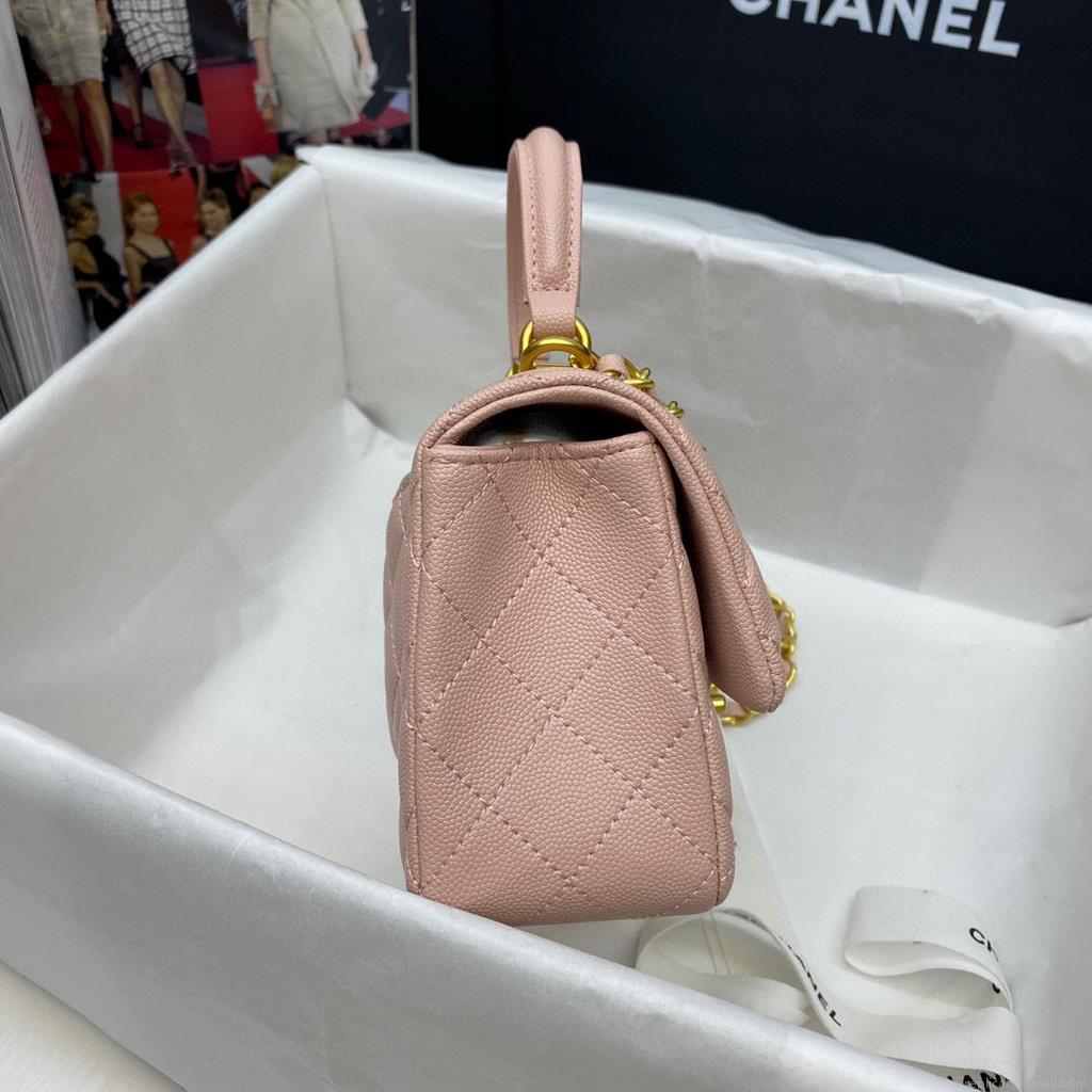Chanel AS2431 Mini flap bag with top handle Calfskin light pink