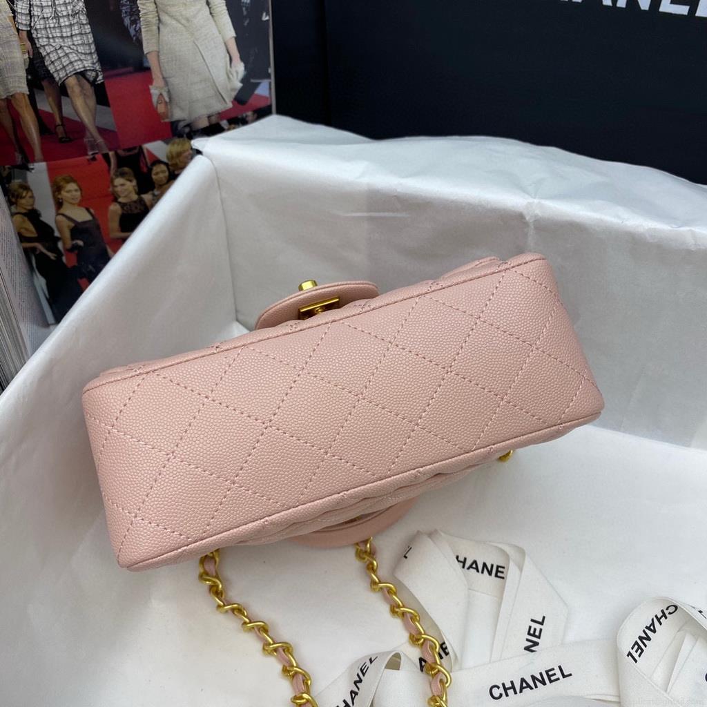 Chanel AS2431 Mini flap bag with top handle Calfskin light pink