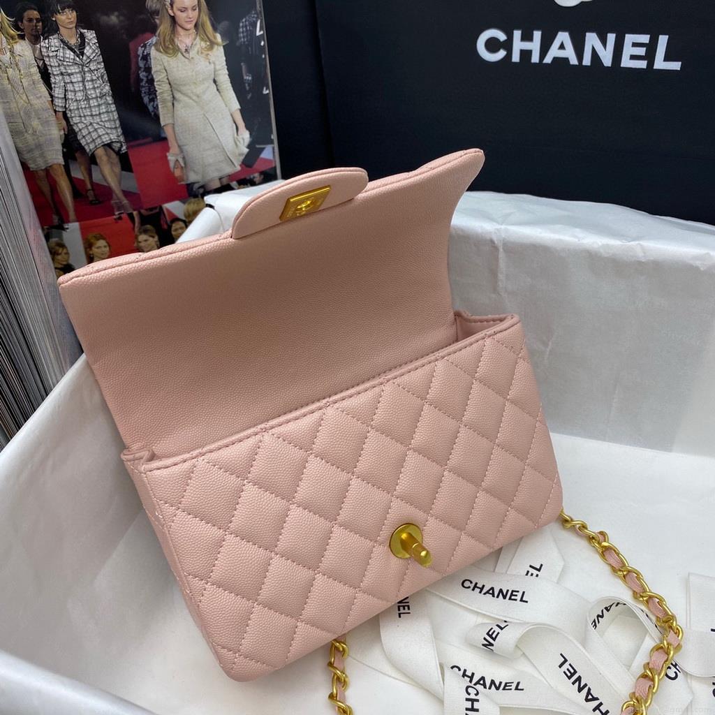 Chanel AS2431 Mini flap bag with top handle Calfskin light pink