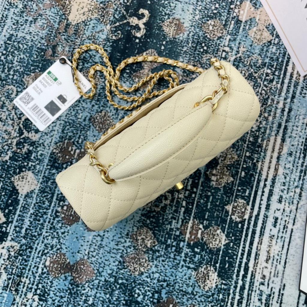 Chanel AS2431 Mini flap bag with top handle Calfskin Apricot