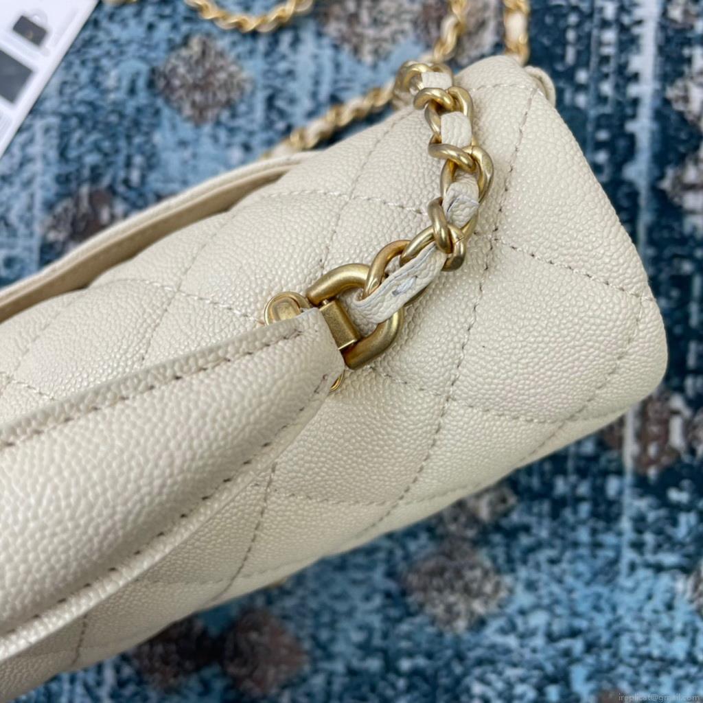 Chanel AS2431 Mini flap bag with top handle Calfskin Apricot