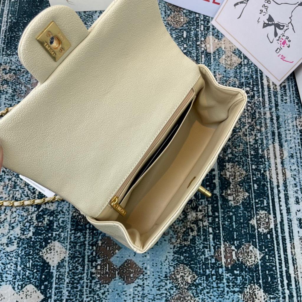 Chanel AS2431 Mini flap bag with top handle Calfskin Apricot