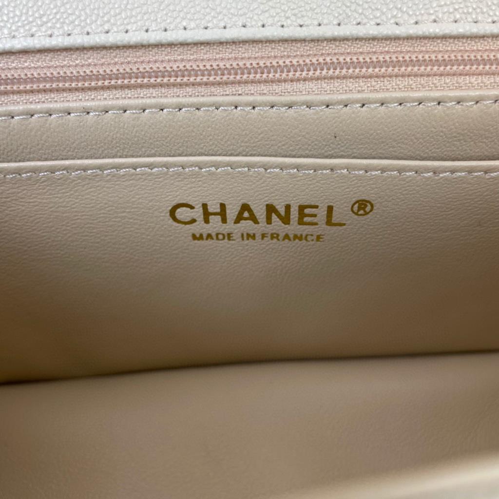 Chanel AS2431 Mini flap bag with top handle Calfskin Apricot